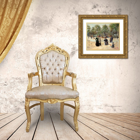 To the Champs Elysees Gold Ornate Wood Framed Art Print with Double Matting by Abel-Truchet, Louis