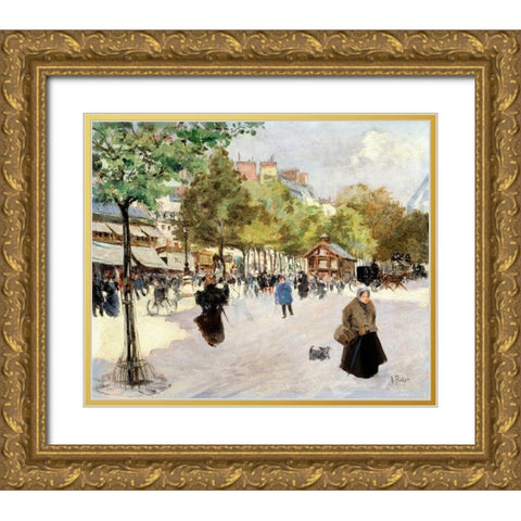 Boulevard de Clichy Gold Ornate Wood Framed Art Print with Double Matting by Abel-Truchet, Louis
