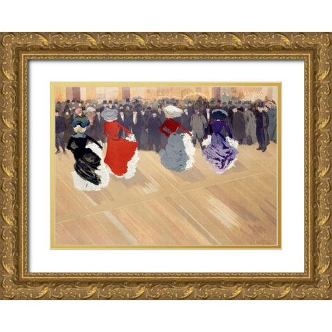 The quadrille at the Moulin-Rouge Gold Ornate Wood Framed Art Print with Double Matting by Abel-Truchet, Louis