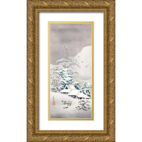 Sawatari in Snow Gold Ornate Wood Framed Art Print with Double Matting by Takahashi, Hiroaki
