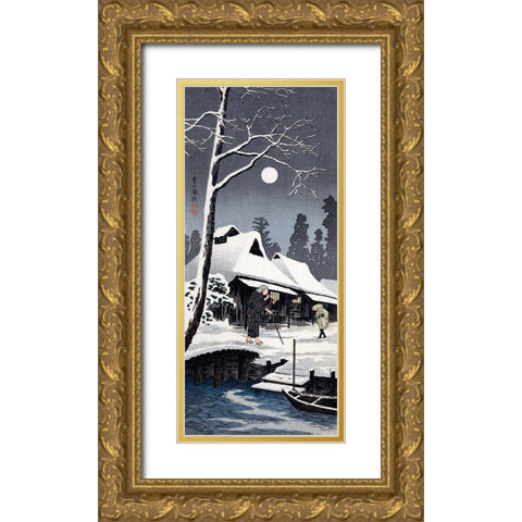 Moonlight on Snow Gold Ornate Wood Framed Art Print with Double Matting by Takahashi, Hiroaki