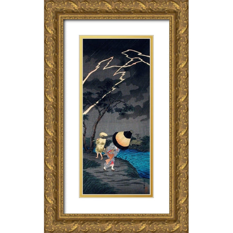Thunderstorm at Tateishi Gold Ornate Wood Framed Art Print with Double Matting by Takahashi, Hiroaki