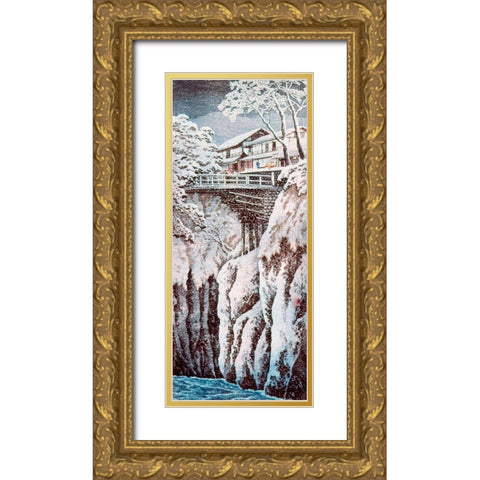 Koshu Monkey Bridge Gold Ornate Wood Framed Art Print with Double Matting by Takahashi, Hiroaki