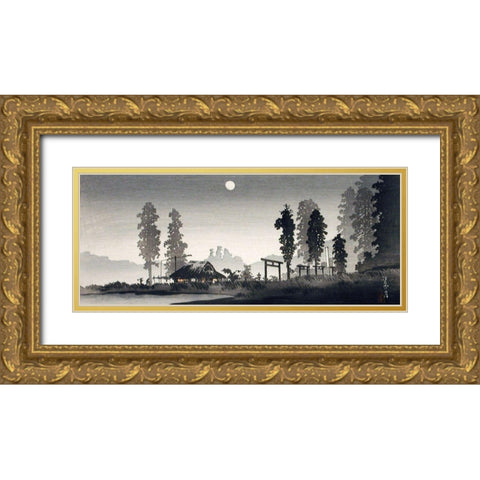 Moon at Egota-Tokyo Gold Ornate Wood Framed Art Print with Double Matting by Takahashi, Hiroaki