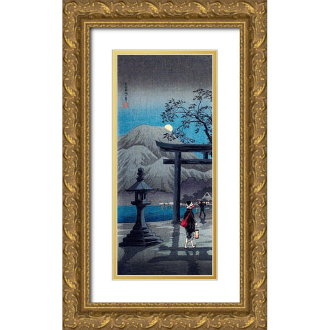 Hakone Lake in Moonlight Gold Ornate Wood Framed Art Print with Double Matting by Takahashi, Hiroaki