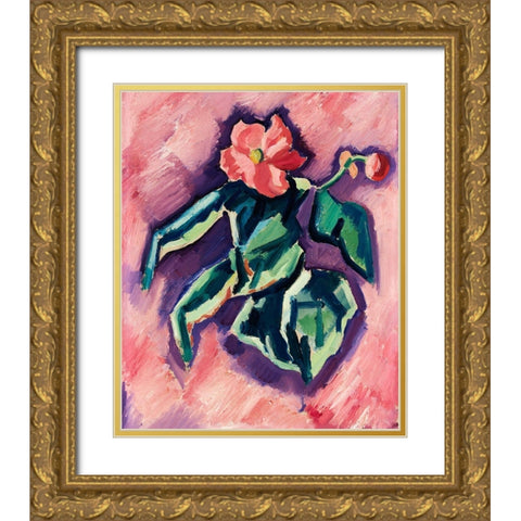 Pink Begonias Gold Ornate Wood Framed Art Print with Double Matting by Hartley, Marsden