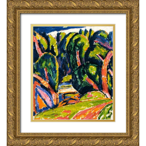 Red Tree Gold Ornate Wood Framed Art Print with Double Matting by Hartley, Marsden