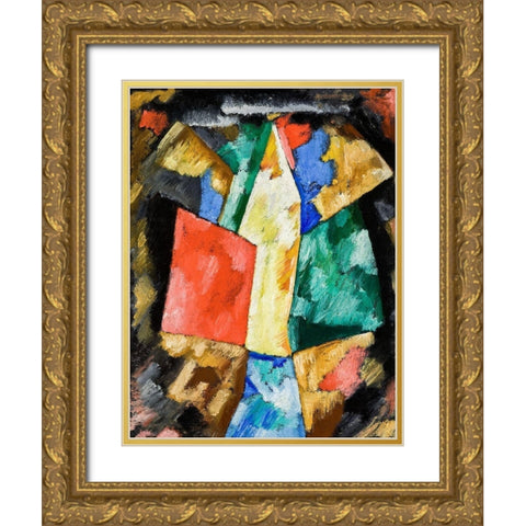 Abstraction-Blue-Yellow and Green Gold Ornate Wood Framed Art Print with Double Matting by Hartley, Marsden