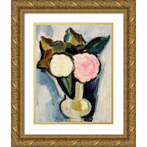 Pink and White Flowers in a Vase Gold Ornate Wood Framed Art Print with Double Matting by Hartley, Marsden