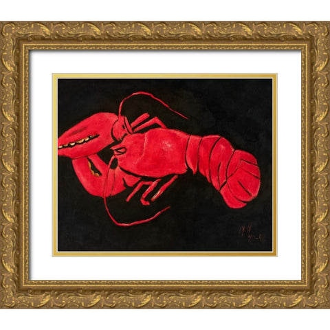 Lobster on Black Background Gold Ornate Wood Framed Art Print with Double Matting by Hartley, Marsden