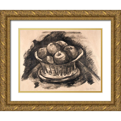 Apples in Basket Gold Ornate Wood Framed Art Print with Double Matting by Hartley, Marsden