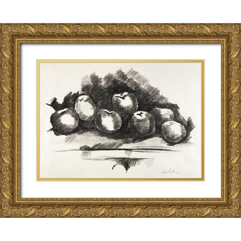 Apples on Table Gold Ornate Wood Framed Art Print with Double Matting by Hartley, Marsden
