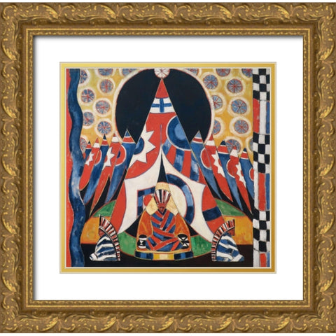 American Indian Symbols Gold Ornate Wood Framed Art Print with Double Matting by Hartley, Marsden