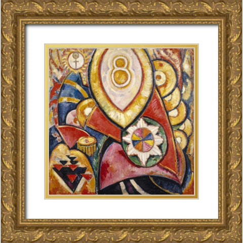 Painting No 48 Gold Ornate Wood Framed Art Print with Double Matting by Hartley, Marsden