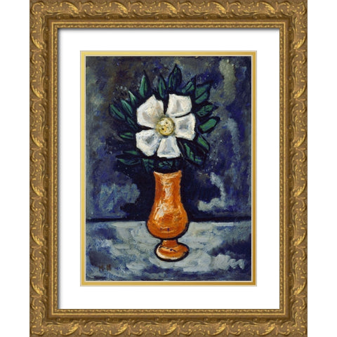 White Flower Gold Ornate Wood Framed Art Print with Double Matting by Hartley, Marsden