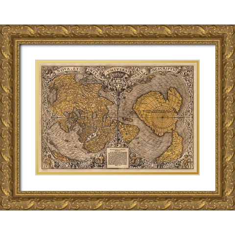 New and complete description of all the world Gold Ornate Wood Framed Art Print with Double Matting by Fine, Oronce
