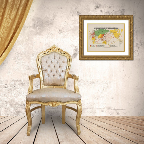 Up To Date map of the world war 1942 Gold Ornate Wood Framed Art Print with Double Matting by Beinecke Manuscript Library