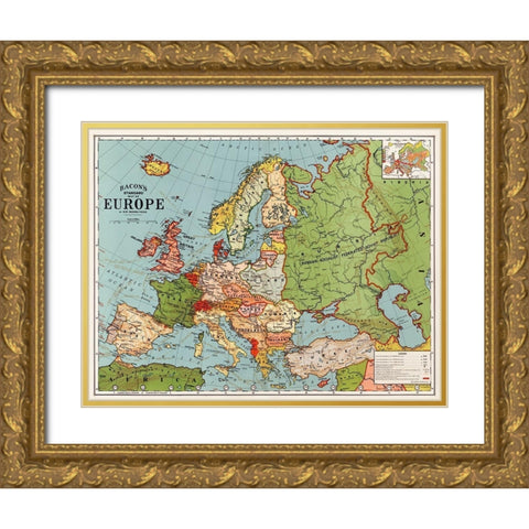 Bacons standard map of Europe Gold Ornate Wood Framed Art Print with Double Matting by Bacon, George Washington