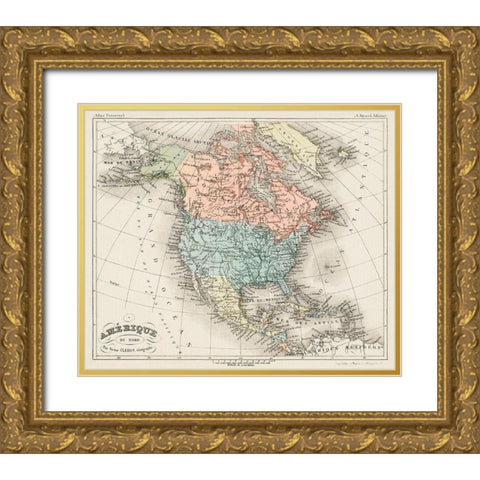 North America from Universal Atlas Gold Ornate Wood Framed Art Print with Double Matting by Fayard, Artheme