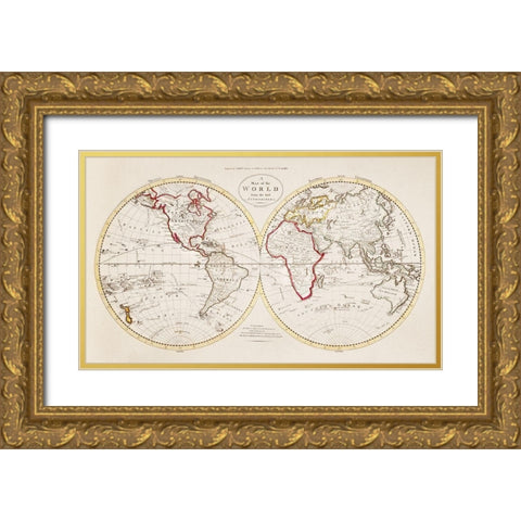 A Map of the World from the best Authorities 1795 Gold Ornate Wood Framed Art Print with Double Matting by Careys American Edition of Guthries Geography