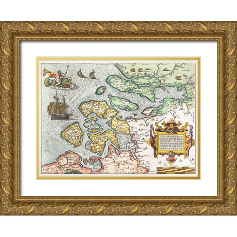 Map of Zeeland Gold Ornate Wood Framed Art Print with Double Matting by Hogenberg, Frans