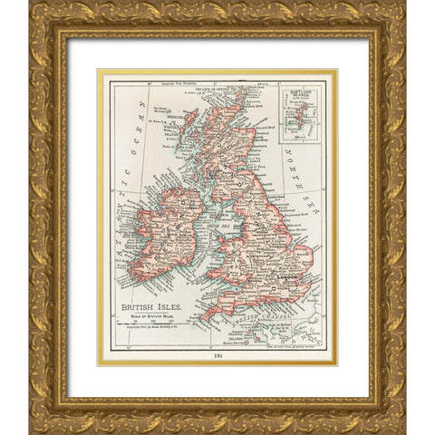 A cartographic map of the British Isles Gold Ornate Wood Framed Art Print with Double Matting by Vintage Maps