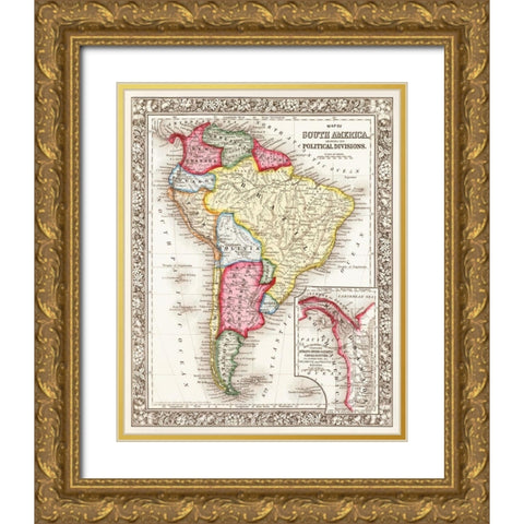 Map of South America 1863 Gold Ornate Wood Framed Art Print with Double Matting by Mitchell, Samuel Augustus