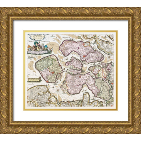 Map of Zeeland Gold Ornate Wood Framed Art Print with Double Matting by Vintage Maps