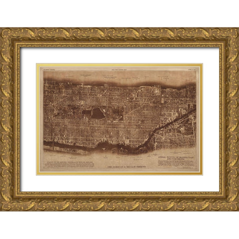 New York City Detail-photographed from two miles up in the air 1922 Gold Ornate Wood Framed Art Print with Double Matting by The Lionel Pincus and Princess Firyal Map Division