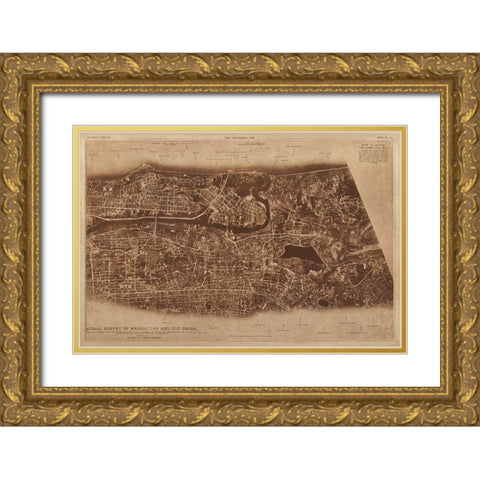 New York City Detail-photographed from two miles up in the air 1922 Gold Ornate Wood Framed Art Print with Double Matting by The Lionel Pincus and Princess Firyal Map Division
