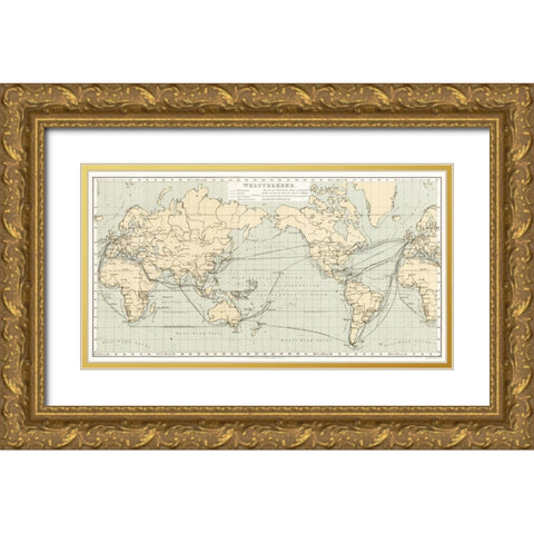Geographical Statistical World Lexicon 1888 Gold Ornate Wood Framed Art Print with Double Matting by Metzger, Emil