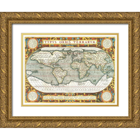 Typus orbis terrarum 1587 Gold Ornate Wood Framed Art Print with Double Matting by Ortelius, Abraham