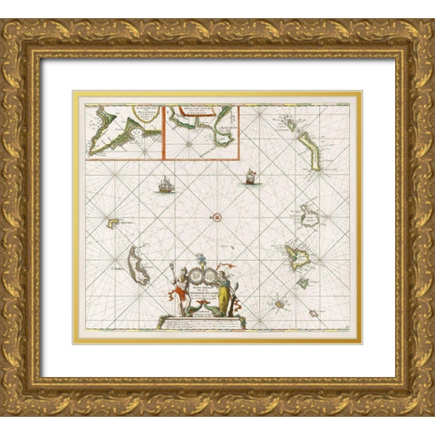 Chart of the Canary Islands 1680 Gold Ornate Wood Framed Art Print with Double Matting by Luyken, Jan