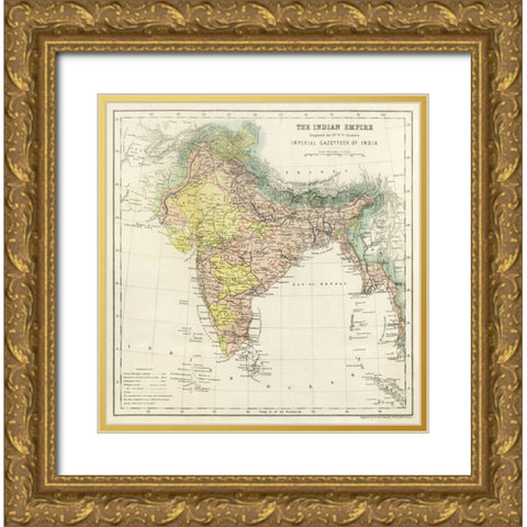 Second Edition of The Imperial Gazetteer of India 1885 Gold Ornate Wood Framed Art Print with Double Matting by Hunter, William Wilson