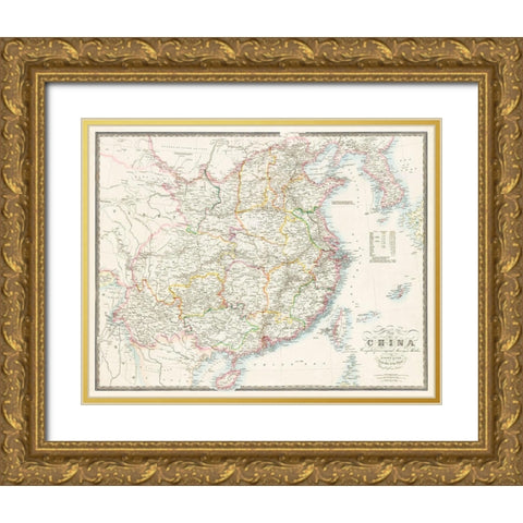 Map of China-1848 Gold Ornate Wood Framed Art Print with Double Matting by Wyld, James