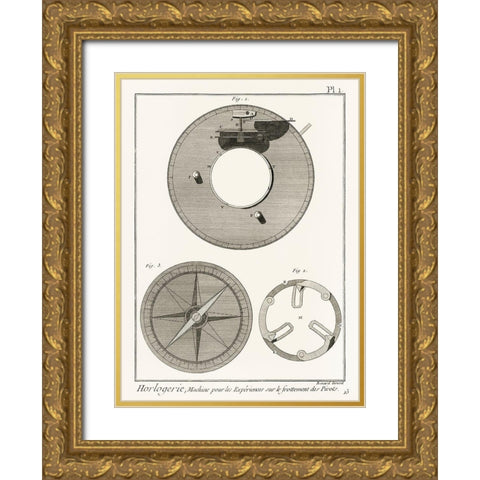 Antique drawing of a compass like watchmaking tool Gold Ornate Wood Framed Art Print with Double Matting by Panckoucke Methodical Encyclopedia