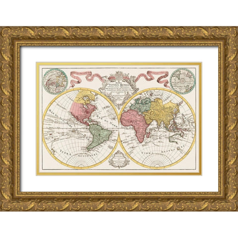 A map of the world 1775 Gold Ornate Wood Framed Art Print with Double Matting by L isle, de Guillaume