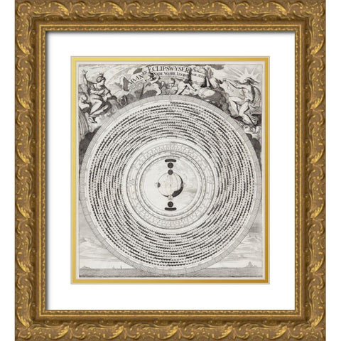Moon and Eclipse Pointer 1695 Gold Ornate Wood Framed Art Print with Double Matting by Luyken, Caspar