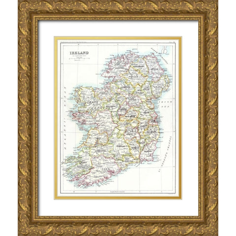 Ireland from the Gazetteer of the British Isles 1887 Gold Ornate Wood Framed Art Print with Double Matting by Bartholomew, John