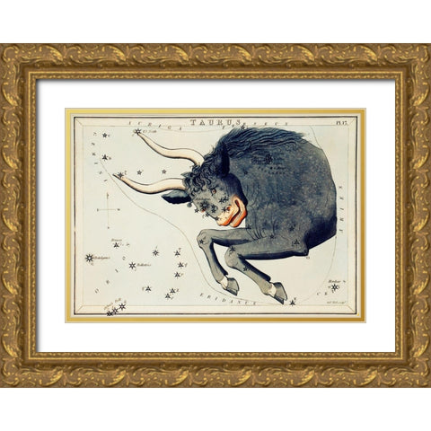Astronomical chart illustration of the Taurus Gold Ornate Wood Framed Art Print with Double Matting by Hall, Sidney