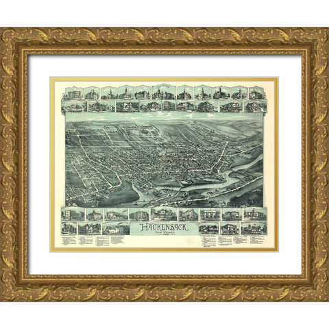 Hackensack-New Jersey 1896 Gold Ornate Wood Framed Art Print with Double Matting by Vintage Places