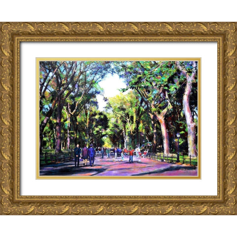 A Stroll in Central Park Gold Ornate Wood Framed Art Print with Double Matting by Ghanooni, Sarah