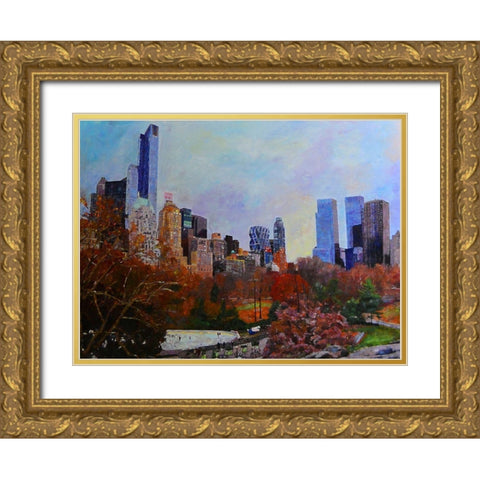 Fall in Central Park Gold Ornate Wood Framed Art Print with Double Matting by Ghanooni, Sarah