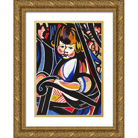 Child in Rocker Gold Ornate Wood Framed Art Print with Double Matting by Sayen, Henry Lyman