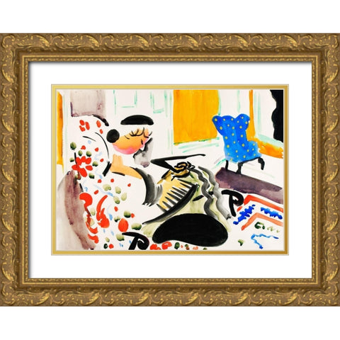 Calligraphic Interior Gold Ornate Wood Framed Art Print with Double Matting by Sayen, Henry Lyman
