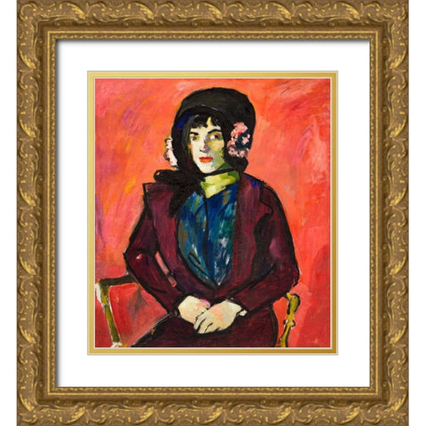 Portrait of a Girl Gold Ornate Wood Framed Art Print with Double Matting by Sayen, Henry Lyman