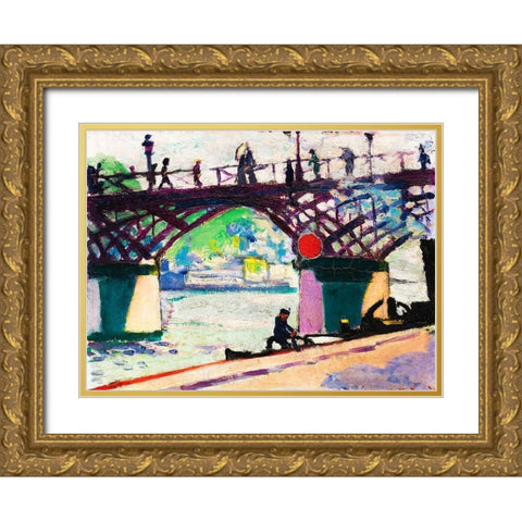 Pont des Arts Gold Ornate Wood Framed Art Print with Double Matting by Sayen, Henry Lyman