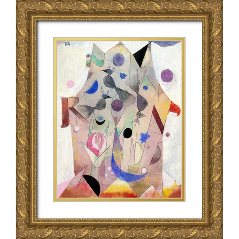 Persian Nightingales Gold Ornate Wood Framed Art Print with Double Matting by Klee, Paul