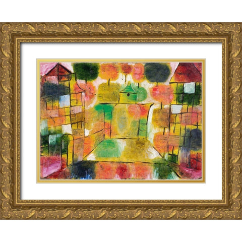 Tree and Architecture-Rhythms Gold Ornate Wood Framed Art Print with Double Matting by Klee, Paul