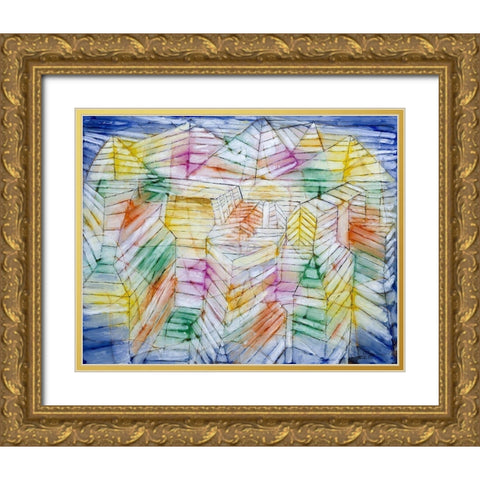 Theater Mountain Construction Gold Ornate Wood Framed Art Print with Double Matting by Klee, Paul